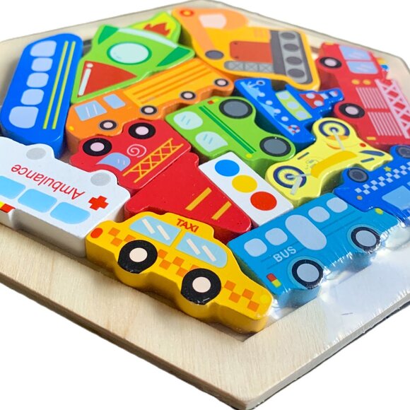 3+ Children's Early Learning Colorful Wood Puzzles Vehicles Animals Dinosaur New - Picture 3 of 7